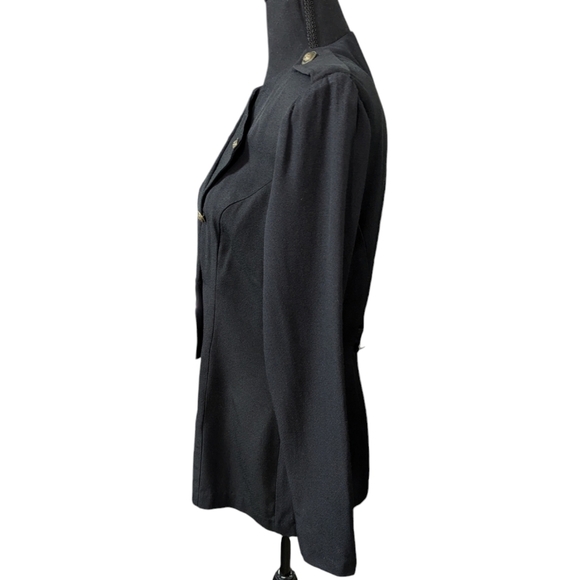 Vintage 80s Black Military Blazer Gold Buttons Power Suit Jacket Structured - Picture 11 of 16